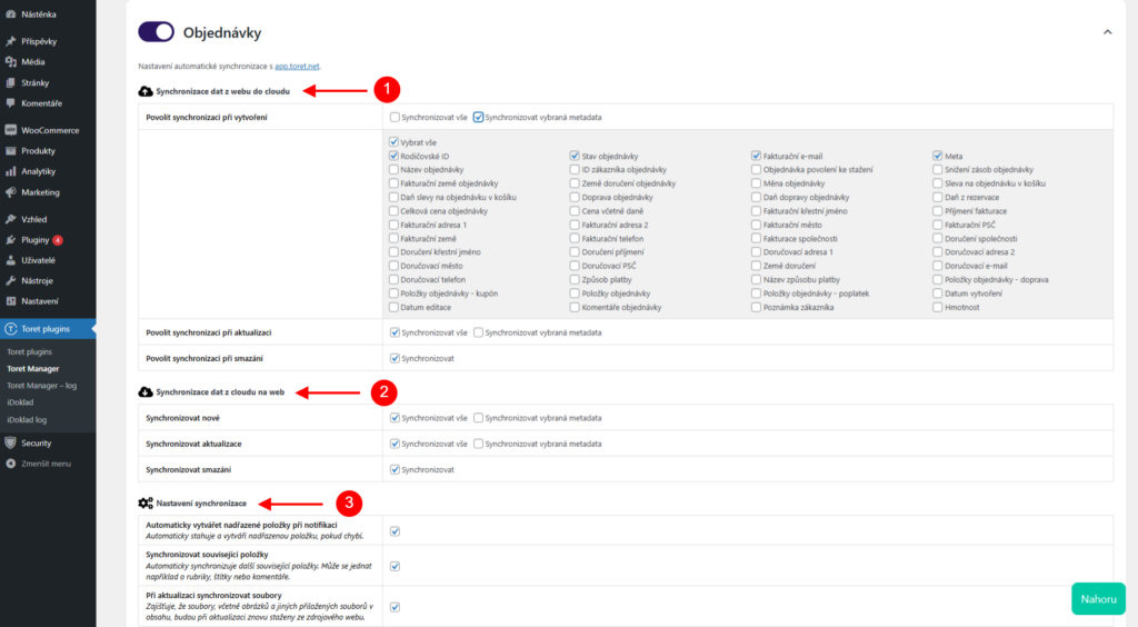 Nastavení synchronizace objednávek v Toret Manageru
