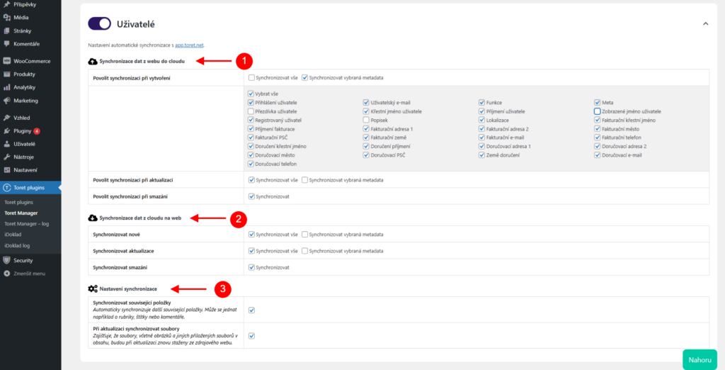 Nastavení synchronizace uživatelů v Toret Manageru